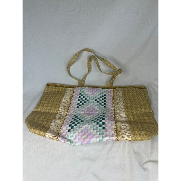 Estee Lauder Beach Tote Bag With Pastel Geometric Pattern & Pink Lining - Picture 2 of 5